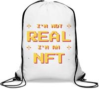 Sac de gym rétro avec cordon de serrage « I Am Not Real I Am NFT » - Blanc
