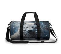 Sac de gym, sac de sport imprimé loup assis dans la neige, sac de sport cylindrique, sac de bagage de week-end, loup assis dans la neige, 45 cm/22,9 cm/22,9 cm, élégant, Loup assis dans la neige,
