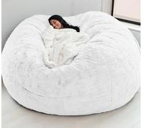Sac de Haricot, Couvercle de Chaise de Haricot en Fourrure géante pour Les Enfants Adultes (sans Remplissage) Meubles de Salon Big Round Soft Fluffy Faux Fur Furbag Sofa Lit White 7FT