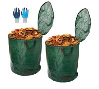 Sac de Jardin 2PCS 500L,Set Sac à Feuilles,Sac à déchets Jardin+Gants,Robuste Pliable-Sacs à Feuilles pour déchets de Jardin Taille de Gazon Déchets(with Cover,67x84cm)