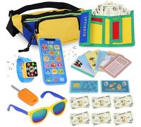 Sac de jeu pour petits garçons âgés de 3 à 6 ans, mon premier portefeuille avec poche de taille, portefeuille dinosaure, smartphone, montre intelligente, clés de voiture et faux monnaie