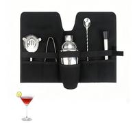 Sac de kit de Barman, Cocktail Shaker Ensemble voyageant en Toile Cire de mixologie kit de Barman avec bandoulière pour la Fabrication de Cocktails de Maison (Noir)