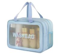 Sac de Lavage Transparent à Double Couche, 1 pièce, séparation sèche et Humide, Sac Rangement Bain Portable Voyage givré pour Voyage(Sky Blue)