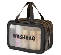 Sac de Lavage Transparent à Double Couche, 1 pièce, séparation sèche et Humide, Sac Rangement Bain Portable Voyage givré pour Voyage(Black)