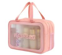 Sac de Lavage Transparent à Double Couche, 1 pièce, séparation sèche et Humide, Sac Rangement Bain Portable Voyage givré pour Voyage(Pink)