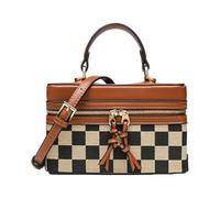 Sac de maquillage à carreaux Small Square Box Sac à bandoulière pour femmes (marron)