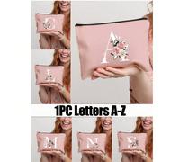 Sac de maquillage blanc avec impression de lettres A-Z, petit sac rose, sac cosmétique, sac de toilette portable, cadeau pour la fête des enseignants, sac de maquillage réutilisable, sac de maquillage