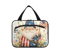 Sac de maquillage bleu à suspendre avec crochet, motif nain de l'indépendance du 4 juillet, sac de rangement de maquillage essentiel pour femme, Dessin animé 4th of July Independence Day Nain Bleu