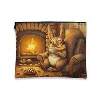 Sac de maquillage confortable en forme d'écureuil, joli sac de voyage pour cosmétiques d'animaux pour femmes, organisateur portable en toile avec fermeture éclair, sac de toilette, cadeau d'automne