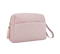 Sac de maquillage de grande capacité, sac de maquillage avec sangle, sac à cosmétiques à ouverture large, sac cosmétique de voyage étanche avec grande capacité et bandoulière pour femme et, Rose et