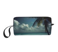 Sac de maquillage de voyage avec palmier tropical et pleine lune imprimée - Trousse de maquillage portable pour femme, blanc, Taille unique, Trousse de maquillage