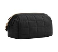 Sac de maquillage de voyage - Plume de soie et coton 23 x 15 x 11,5 cm | Sac cosmétique rembourré de grande capacité pour femme | Grand organiseur de maquillage, bain de voyage quotidien, Noir , Fare
