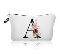 Sac de Maquillage de Voyage Portable - Sac Cosmétique Imprimé de Fleurs Alphabet pour Mariée et Mariage, Rangement (A)