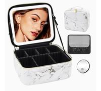 Sac de Maquillage de Voyage Sac cosmétique Sac Organisateur de Maquillage avec Grand Miroir éclairé 3 Modes de Couleur luminosité réglable, étanche en Cuir PU Makeup Travel Train Case