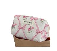 Sac de maquillage en coton avec nœud mignon Fleur Quilting Femmes Zipper Organisateur Cosmétique Sac en tissu féminin Sac de toilette portable pour les filles, Sac rose-octogonal, Taglia Unica