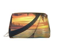 Sac de maquillage en cuir avec fermeture éclair pour femme - Motif hamac de plage en noix de coco, blanc, Taille unique, Trousse de maquillage