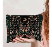 Sac de maquillage en tricot Cottagecore céleste Moth, Woodland Gothic, motif réversible, sac de toilette, essentiels de voyage, design floral sombre gothique et sorcellerie, cadeau créatif, cadeau de 