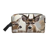 Sac de maquillage imprimé en forme de coco, plage, coucher de soleil, pour femmes, trousse de toilette de voyage, grande capacité avec poignée, Cerf camouflage_1, Taille unique, Trousse de maquillage