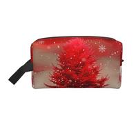 Sac de maquillage imprimé en forme de coco, plage, coucher de soleil, pour femmes, trousse de toilette de voyage, grande capacité avec poignée, Sapin de Noël rouge, Taille unique, Trousse de