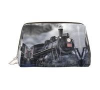 Sac de maquillage imprimé train à vapeur nuages, sac cosmétique, sac à cosmétiques en cuir PU pour femme avec dragonne, trousse de toilette de voyage, doré, Taille unique