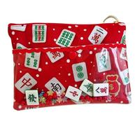 Sac de maquillage Mahjong Modèle Sac de cosmétique à double couche avec ornements Mahjong Ornements à fermeture éclair à zéro à bornes de coton à fermeture éclair à zéro à gilet 8x6 pouces pour femme