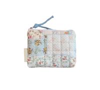 Sac de maquillage matelassé en coton avec motif floral - Sac de rangement portable pour femme et fille, bleu, As shown in the figure
