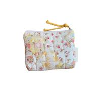 Sac de maquillage matelassé en coton pour pièces de monnaie - Joli imprimé - Poche à monnaie - Convient pour diverses occasions, jaune