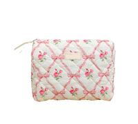 Sac de Maquillage matelassé Pochette Florale | Pochette de Maquillage Florale esthétique - Trousse à cosmétiques de Voyage, Organisateur de Rangement de Maquillage, Trousse Toilette matelassée Grande