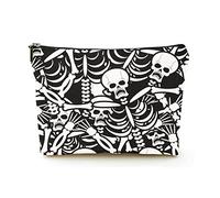 Sac de Maquillage Portable Femmes Sacs à cosmétiques de Voyage en Lin avec Pochette de Maquillage à glissière pour Voyage d'affaires, Squelette en arrière-Plan de l'enfer