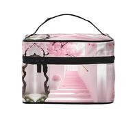 Sac de maquillage pour femme - Grande capacité - Motif fleur de cerisier rose - 22,9 x 16,5 x 15,7 cm - Grande trousse de maquillage pour filles