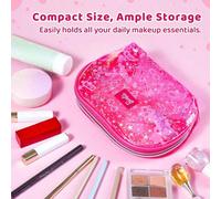 Sac de maquillage semi-transparent rose rouge MINISO Barbie - Conçu pour les femmes, style Barbie, matériau semi-transparent, convient aux maquilleurs professionnels ou à un usage personnel, montre le