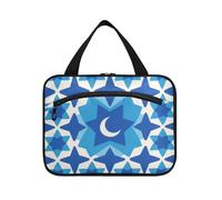 Sac de maquillage simple à suspendre avec crochet - Motif étoiles bleues et lune - Sac de maquillage matelassé pliable pour femme - Pour le camping, Blue Stars Moon Simple, L, Décontracté