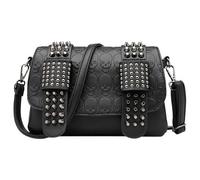 Sac de messager du crâne clouté, sac de chaîne punk végétalien, sac à main à bandoulière gothique noir gothique pour femmes / 9,84 x 6,69 x 1,97 pouce.