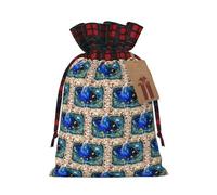 Sac de Noël 3D avec cordon de serrage et étiquette en kraft Motif dauphin du monde sous-marin 12 x 17 cm