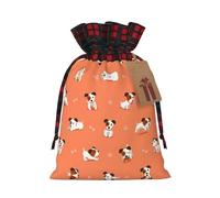 Sac de Noël à carreaux assortis avec cordon de serrage Motif chien avec gros os 12 x 17 cm