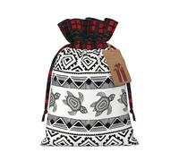 Sac de Noël à carreaux avec cordon de serrage - Motif tortue ethnique - Couleur assortie - 12 x 17 cm - Pour Noël et Halloween