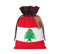 Sac de Noël à carreaux avec cordon de serrage pour fête d'anniversaire de Noël Motif drapeau du Liban 12 x 17 cm