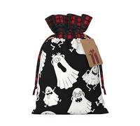Sac de Noël amusant avec imprimé fantôme blanc assorti avec cordon de serrage, 12 x 17 cm pour Noël, Halloween