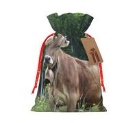 Sac de Noël avec cordon de serrage et étiquette en kraft véritable vache suisse marron 12 x 17 cm pour emballage de cadeaux d'Halloween