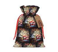 Sac de Noël avec cordon de serrage et étiquette en papier kraft Motif aigle de feu américain 12 x 17 cm