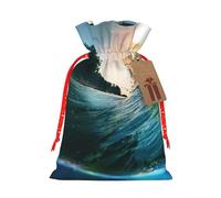 Sac de Noël avec cordon de serrage et étiquette en papier kraft Motif palmiers et tortues de mer 12 x 17 cm