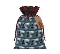 Sac de Noël avec cordon de serrage et étiquette en papier kraft Motif sirène et bateau pirate 12 x 17 cm