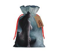 Sac de Noël avec cordon de serrage et étiquette en papier kraft Motif sirène et bateau pirate 12 x 17 cm