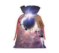 Sac de Noël avec cordon de serrage et étiquette en papier kraft Motif Terre et lune 12 x 17 cm