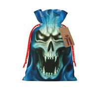 Sac de Noël avec cordon de serrage et étiquette en papier kraft Motif tête de mort et fantôme d'horreur 12 x 17 cm