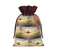 Sac de Noël avec cordon de serrage et étiquette en papier kraft pour Halloween Motif avion 12 x 17 cm