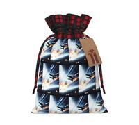 Sac de Noël avec cordon de serrage et étiquette en papier kraft pour Halloween Motif avion 12 x 17 cm