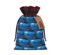 Sac de Noël avec cordon de serrage et étiquette en papier kraft pour Halloween Motif monde sous-marin 12 x 17 cm