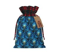 Sac de Noël avec cordon de serrage et étiquette en papier kraft pour Halloween Motif tête de mort et fantôme