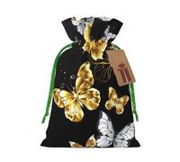 Sac de Noël avec cordon de serrage et imprimé papillons blancs dorés et noirs